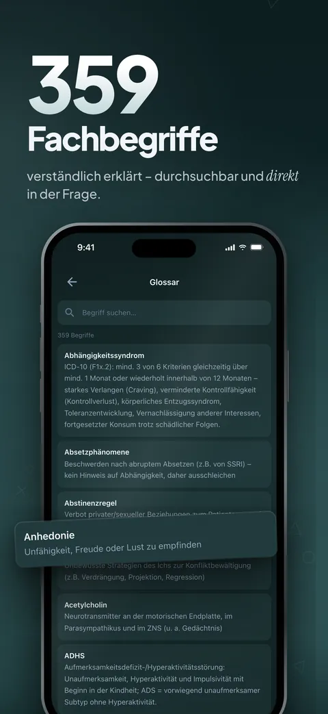 359 Fachbegriffe, durchsuchbar und direkt in der Frage erklärt